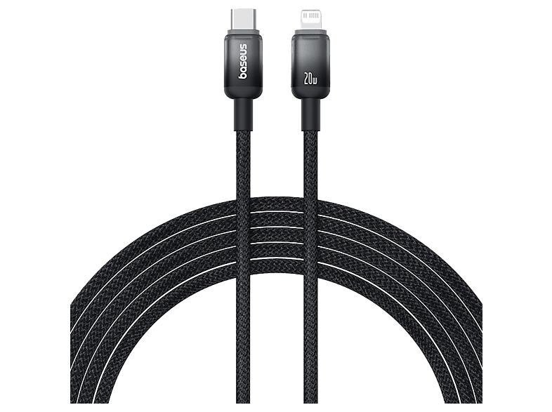 Cable USB - Baseus DURA, 20W, Lightning a Tipo-C, Carga rápida, trenzado ultrarresistente de 200 cm, Universal, Negro