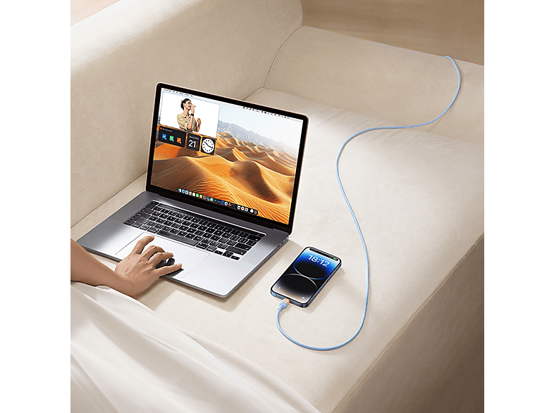 Cable USB a Lightning - Baseus DISCOLOR, USB, Carga rápida, trenzado ultrarresistente de 200 cm, 2.4A, Universal, Azul