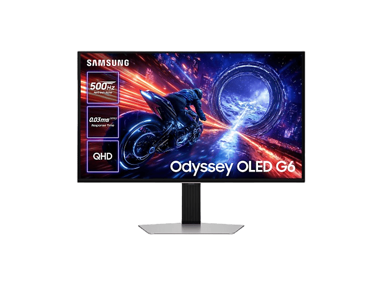 Samsung Odyssey G6 G60SF LS27FG602SUXEN, 27 QHD, 500 Hz, 0.03 ms, OLED, Altura ajustable, Plata