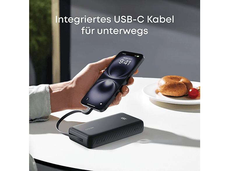Thumbnail - ANKER Powerbank mit USB-C Kabel (Schmal, PD), 20000 mAh Schwarz