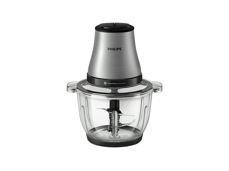 Mini picadora - Philips Picadora serie 3000 Bowl Cristal 2L HR1503/00, Motor de 500W, 2 velocidades, Recipiente 2L, Acero inoxidable