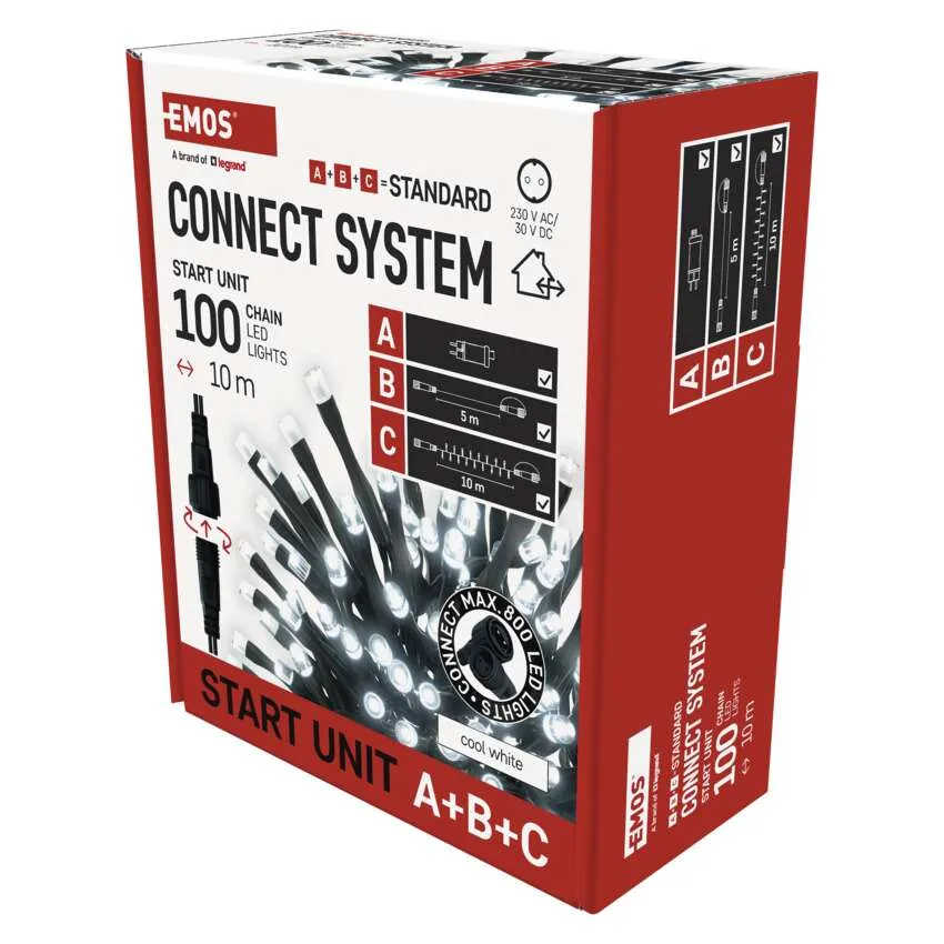 EMOS Connect System LED-lámpák doboza. Megmutatja a termékinformációkat és a lámpák képét.