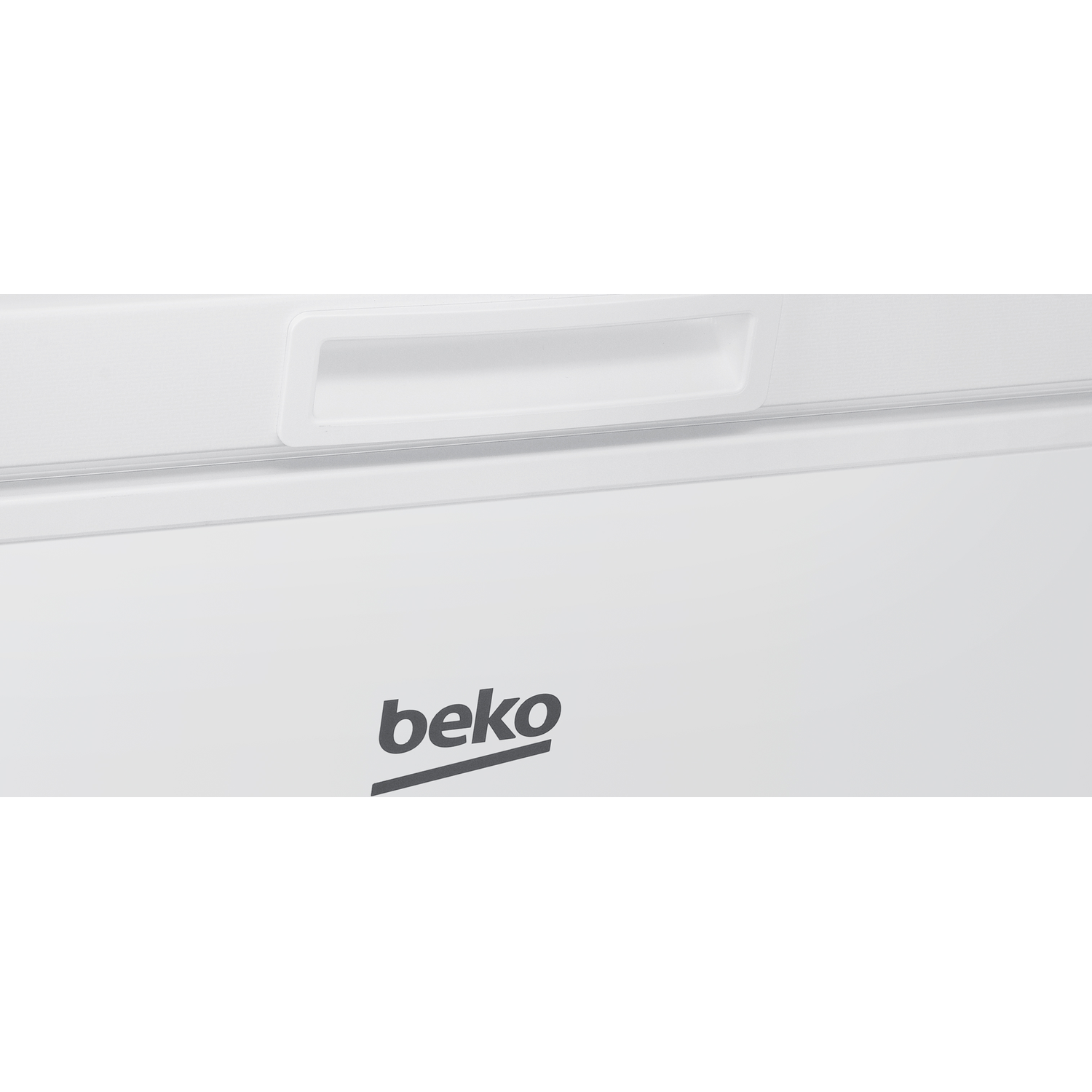White Beko freezer, handle at the top. Beko logo at the bottom right corner.