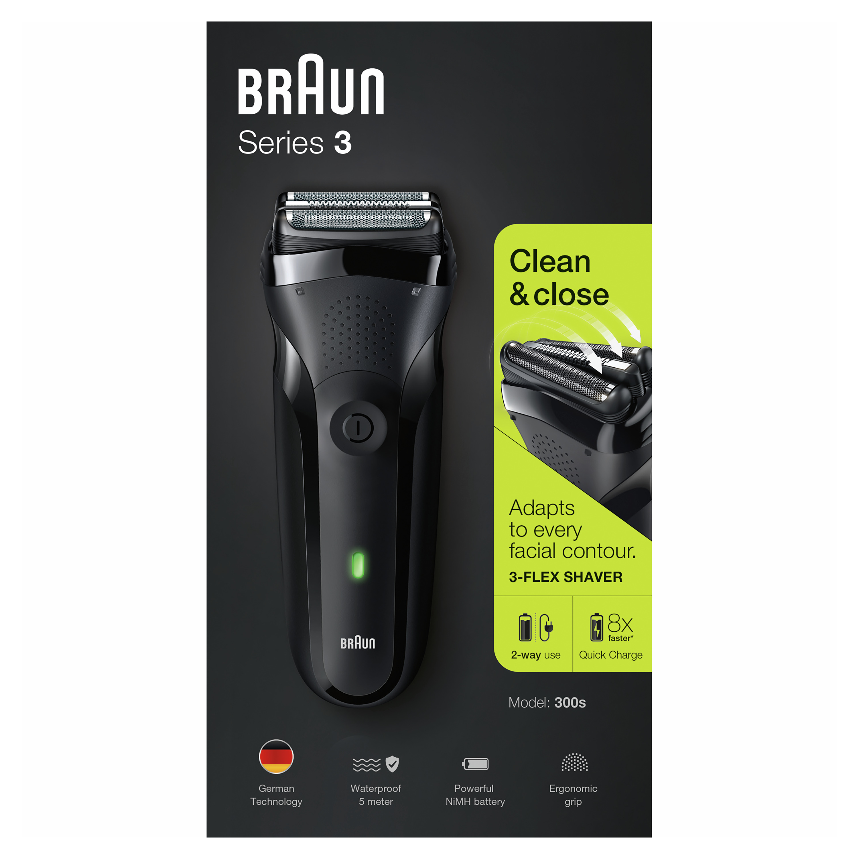 Fekete Braun Series 3 borotva. Jellemzők: 3-Flex borotva, 2-utas használat, gyors töltés és ergonomikus fogantyú.