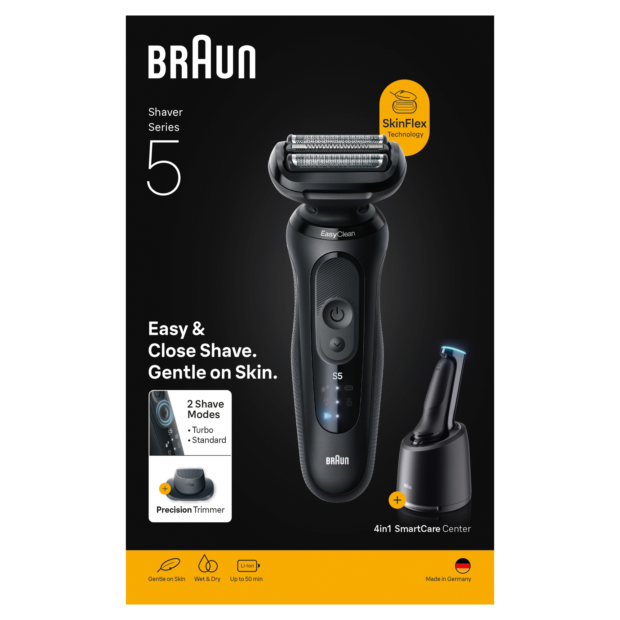 Fekete Braun Series 5 borotva töltővel, precíziós trimmerrel és SkinFlex technológiával. 2 borotválkozási mód.