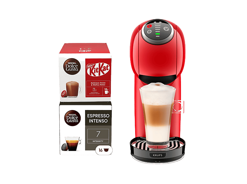 REACONDICIONADO Seminuevo Bueno Cafetera de cápsulas - Krups Genio S Plus, Compacta, Alta presión, 30 tipos bebidas, Función XL, 2 packs regalo