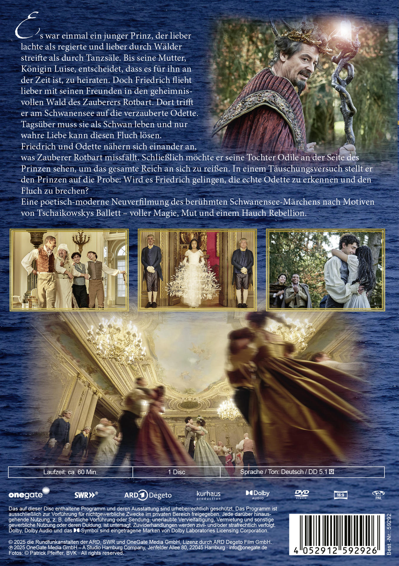 DVD-Cover. Ein Mann im Kostüm und mehrere kleine Bilder von Szenen aus dem Film. Text auf Deutsch.