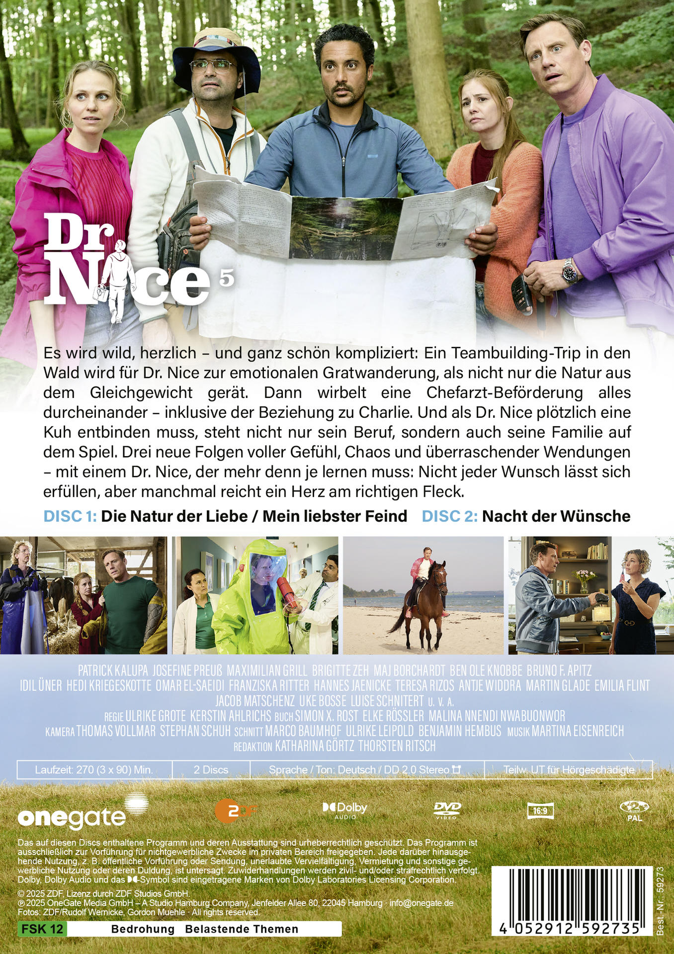 Filmplakat mit sechs Personen. Titel: Dr. Nice. Text auf Deutsch.