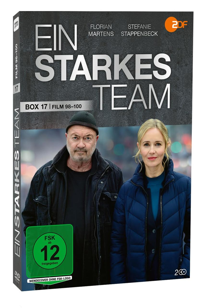 DVD-Box-Cover für 'Ein Starkes Team'. Zeigt zwei Schauspieler, Florian Martens und Stefanie Stappenbeck. Der Hintergrund ist grau.