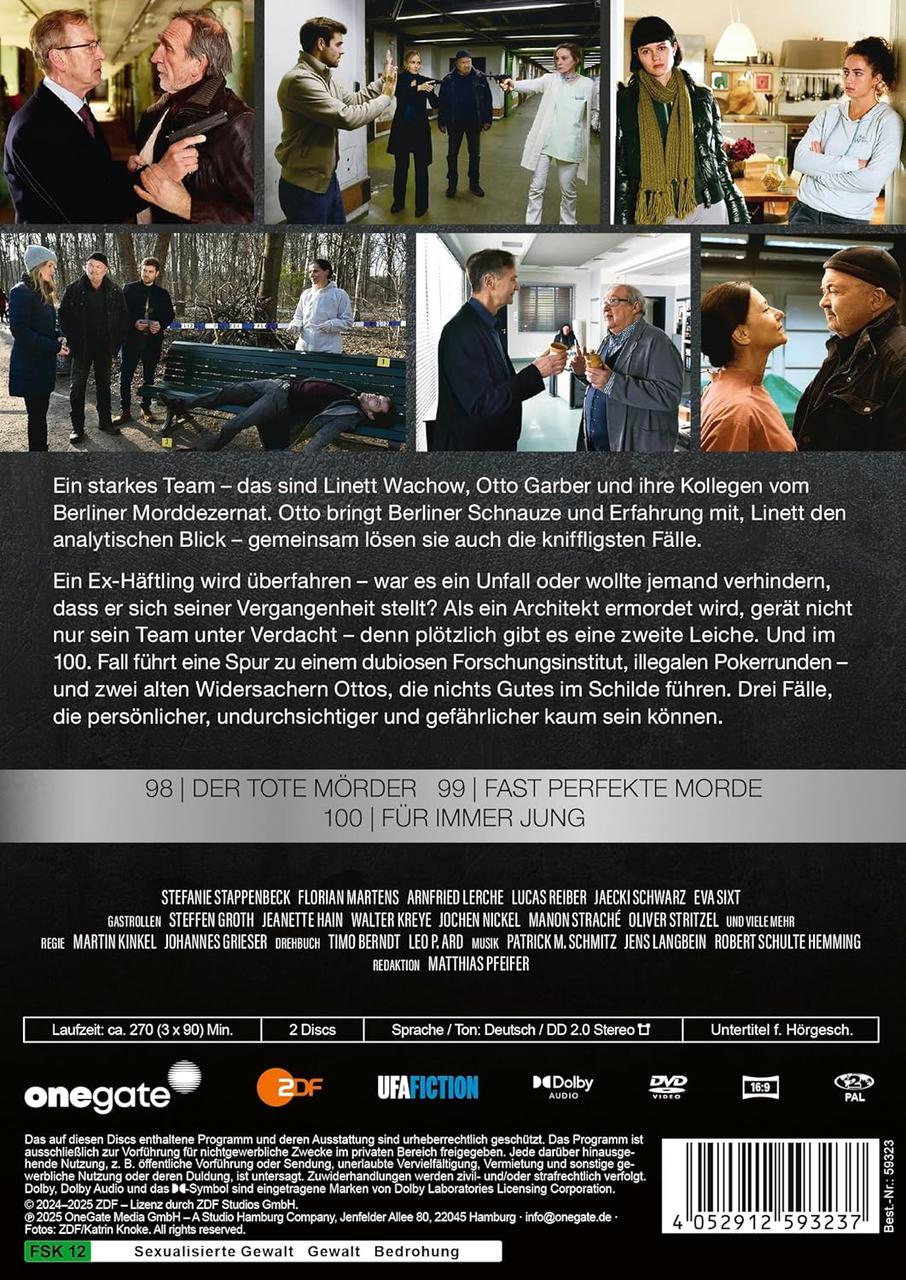 DVD-Cover: Szenen eines Krimis, Menschen in verschiedenen Umgebungen, Text mit Details zu Besetzung und Episoden.