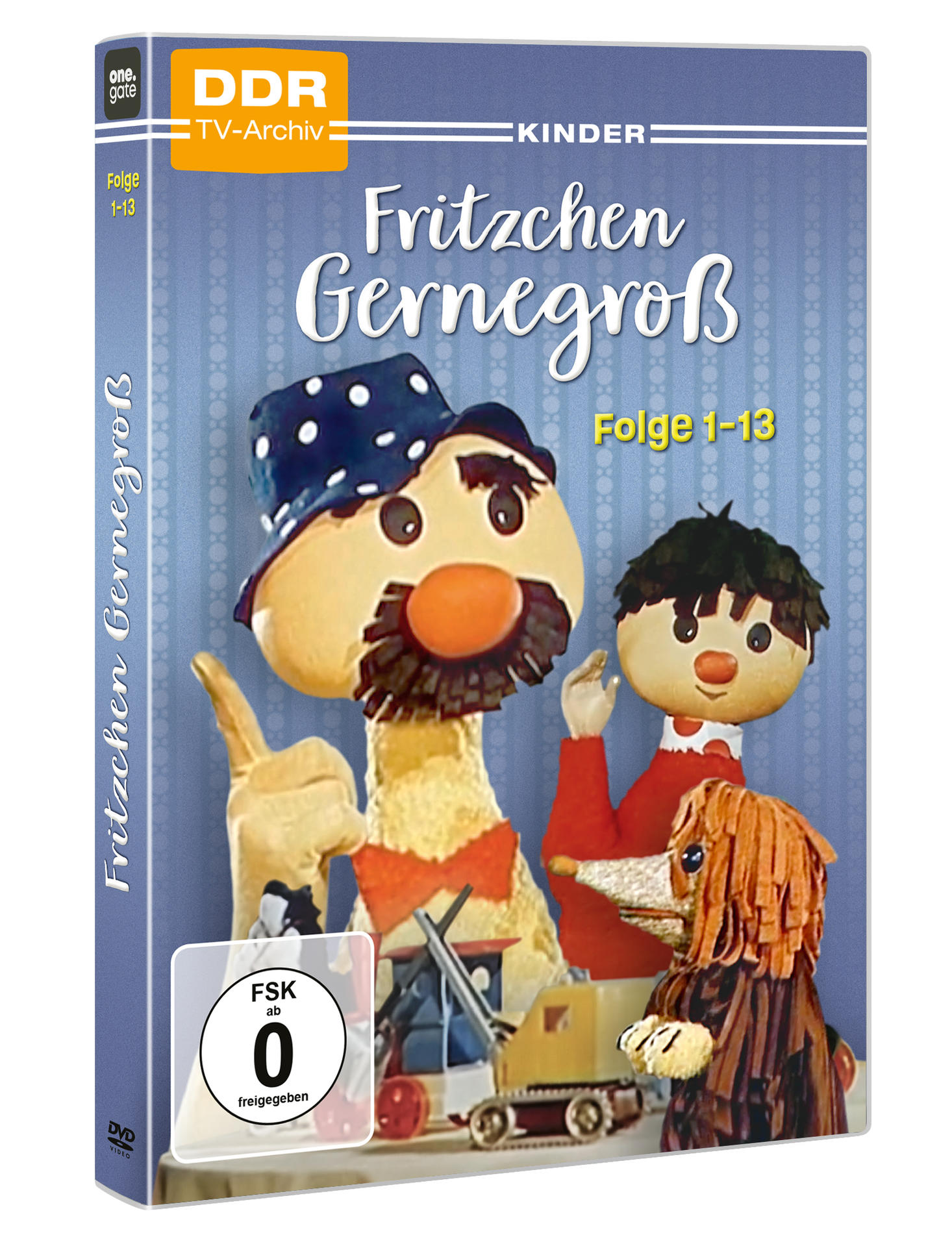 DVD-Cover von "Fritzchen Gernegroß" mit Zeichentrickfiguren. Der Titel ist auf Deutsch. Inklusive Bewertung und Folgennummern.