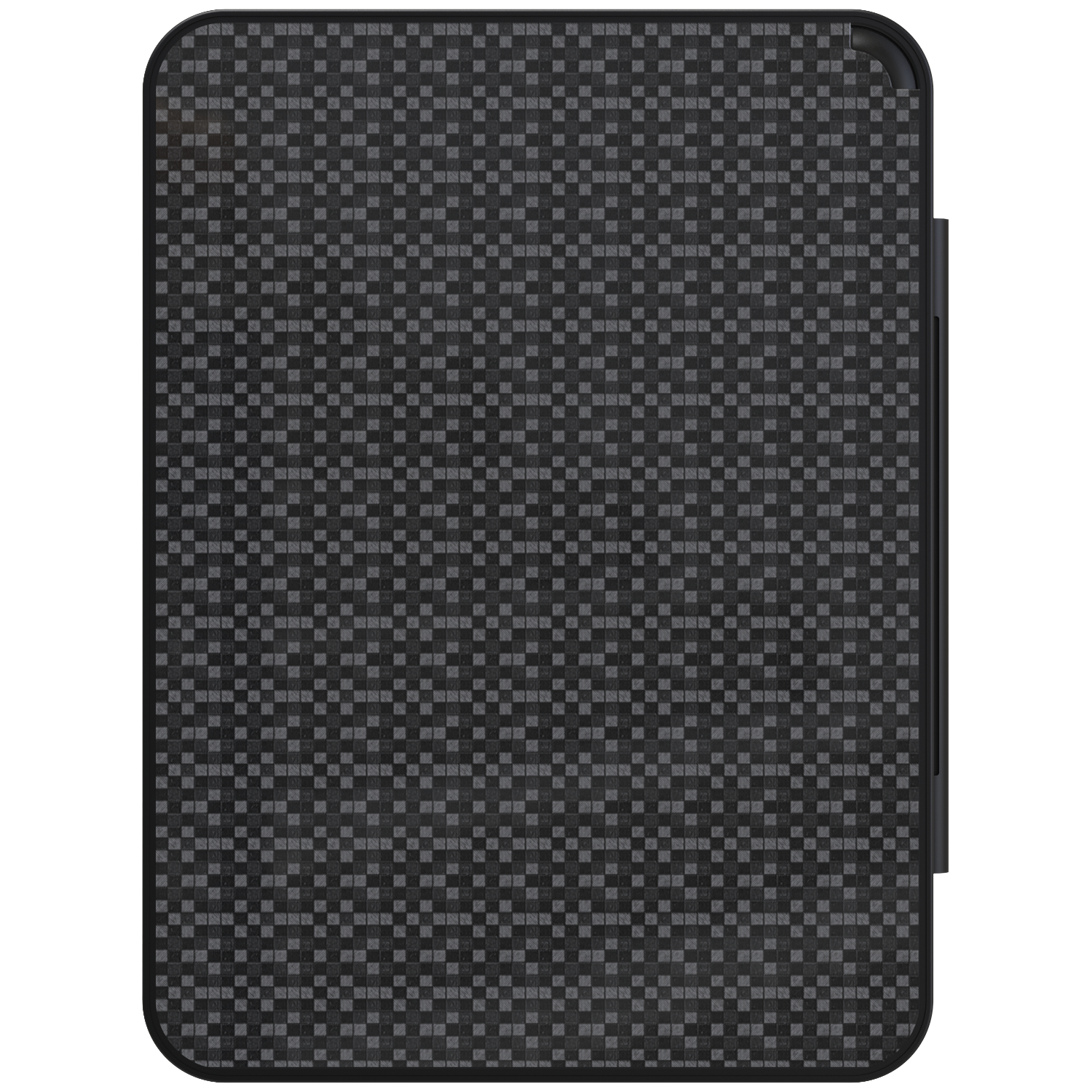 A rectangular device with rounded corners. The surface has a checkered pattern in shades of gray. A black frame surrounds it.