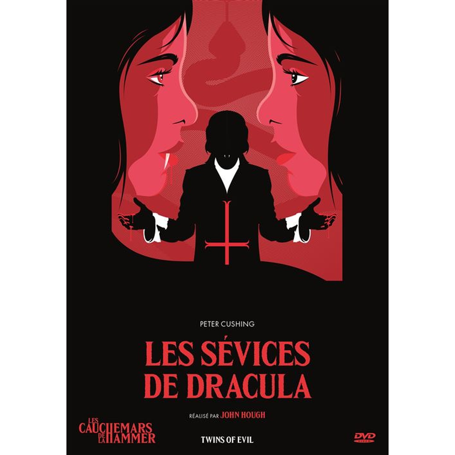 Poster voor "Les Sevices de Dracula". Toont vampiergezichten, een figuur met een kruis en tekst.