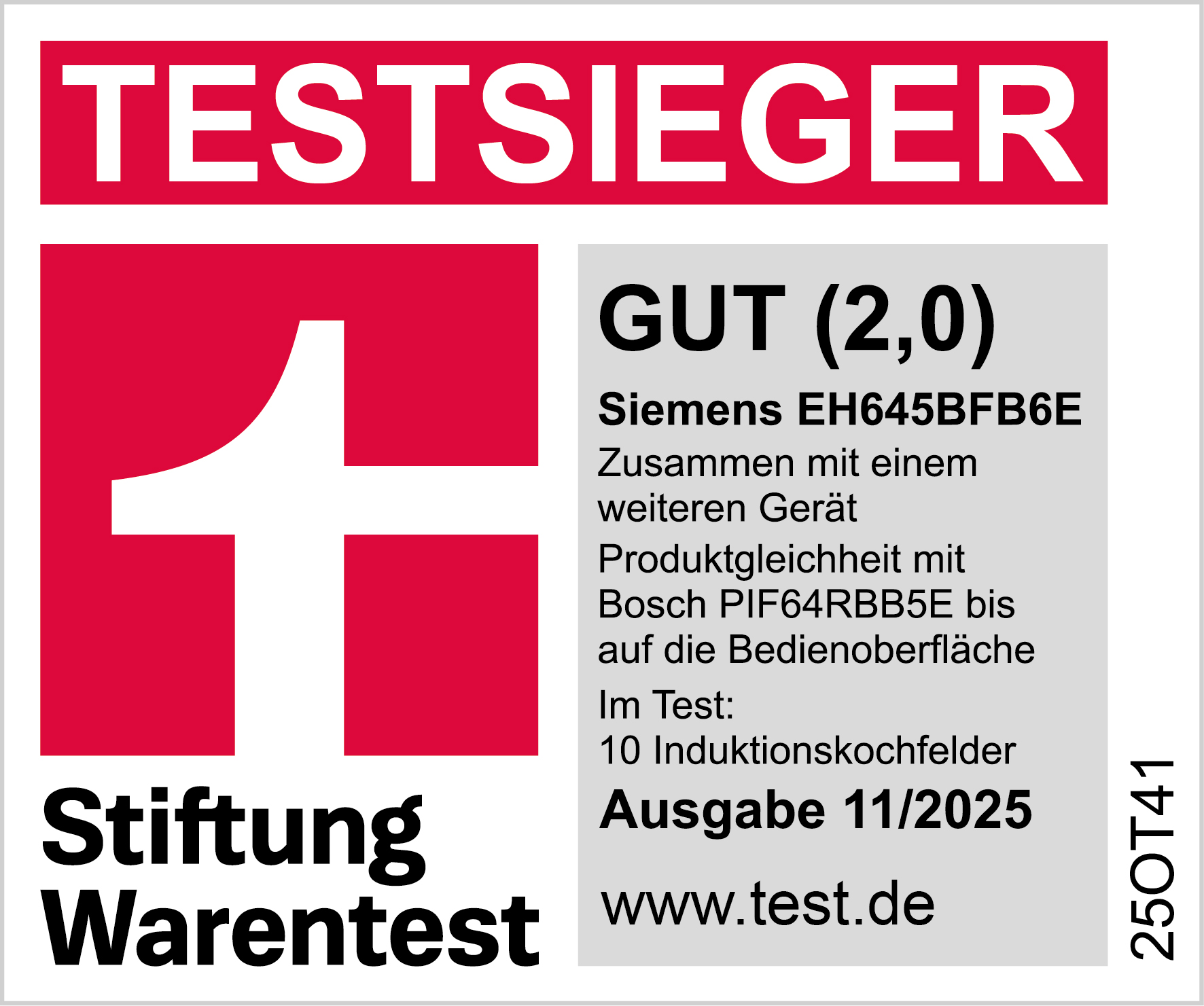 Das Bild ist eine Produktbewertung von Stiftung Warentest. Es hat ein rotes Logo und Text auf Deutsch, was auf eine gute Bewertung hinweist.