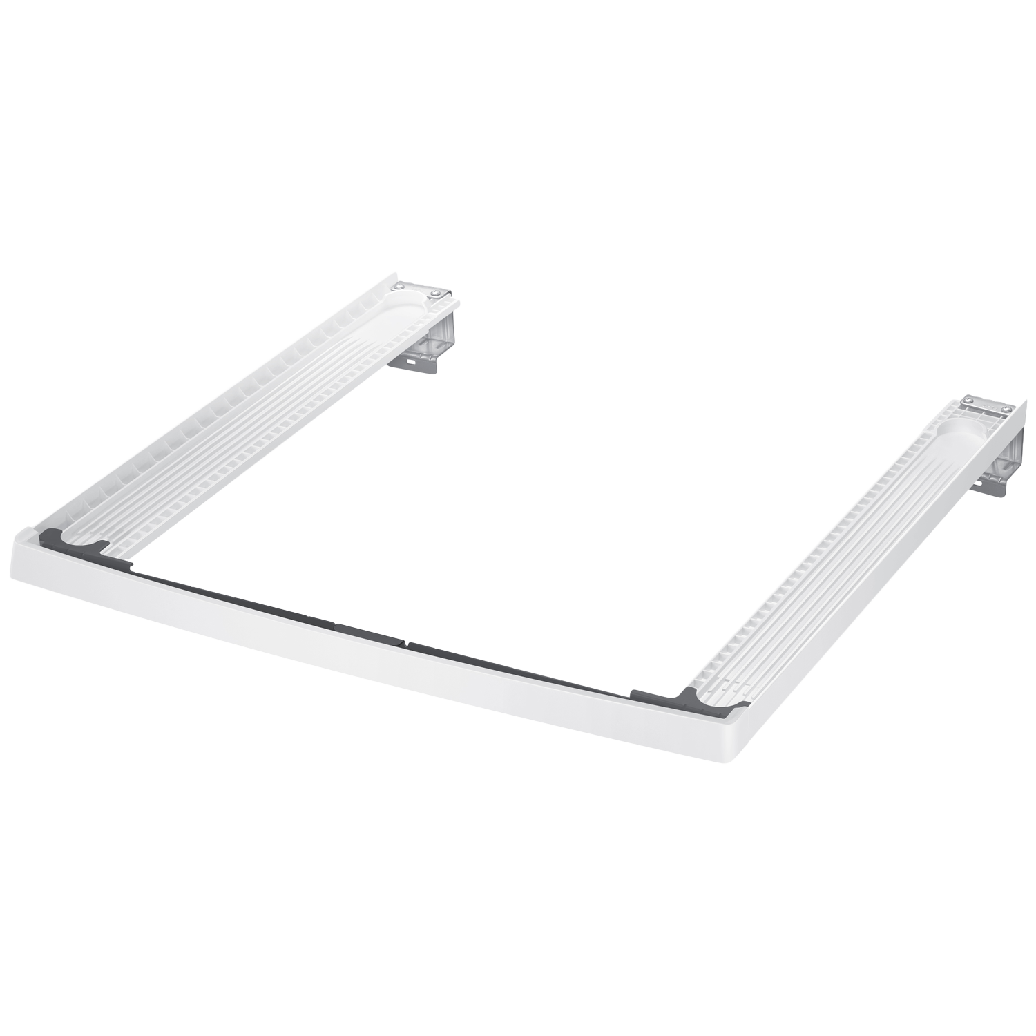 A white metal frame, likely for an appliance, is presented against a white background. It has a U-shape with rectangular sides.
