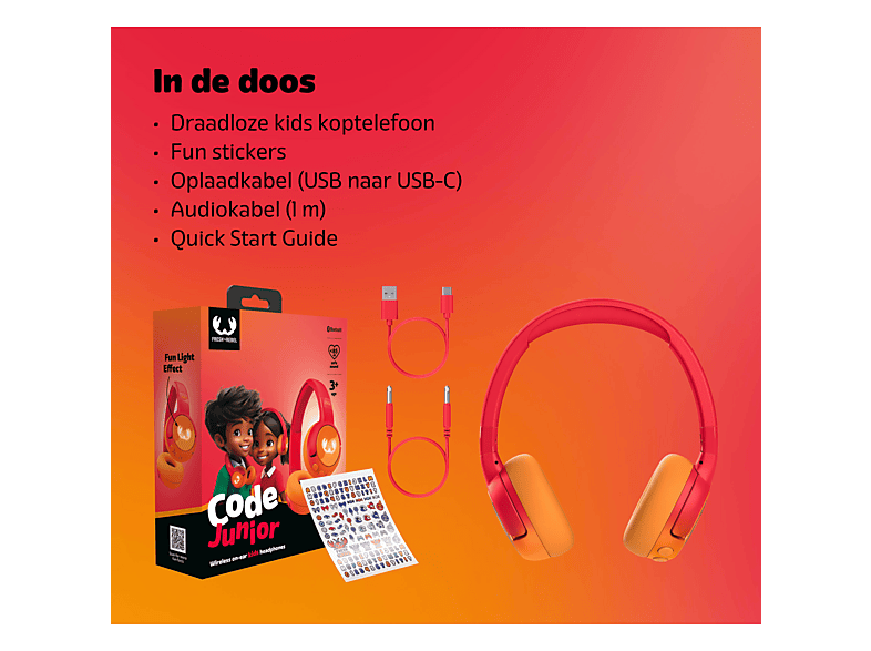 Fresh 'n Rebel Code Junior, Draadloze Bluetooth Koptelefoon voor kinderen, Safe Sound (<85dB), Audio Kabel en Stickers inclusief, Buddy Beats, LED-Licht effecten. 48 uur afspeeltijd (Wavy Water