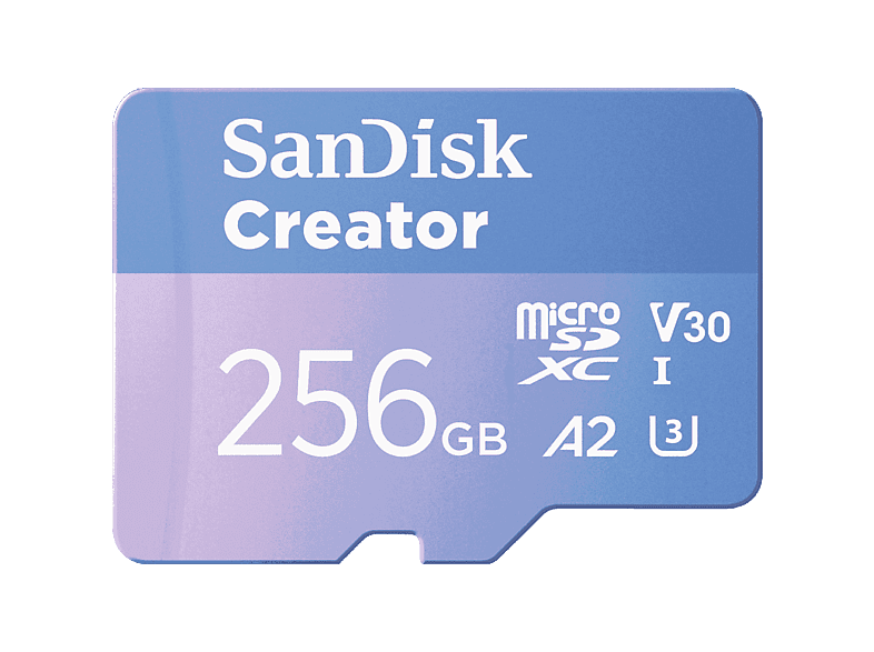 Tarjeta Micro SDXC - Sandisk Creator microSD UHS-I 256 GB, con adaptador, Hasta 190 MB/s, 4K y 5.3K, V30, A2, Azul
