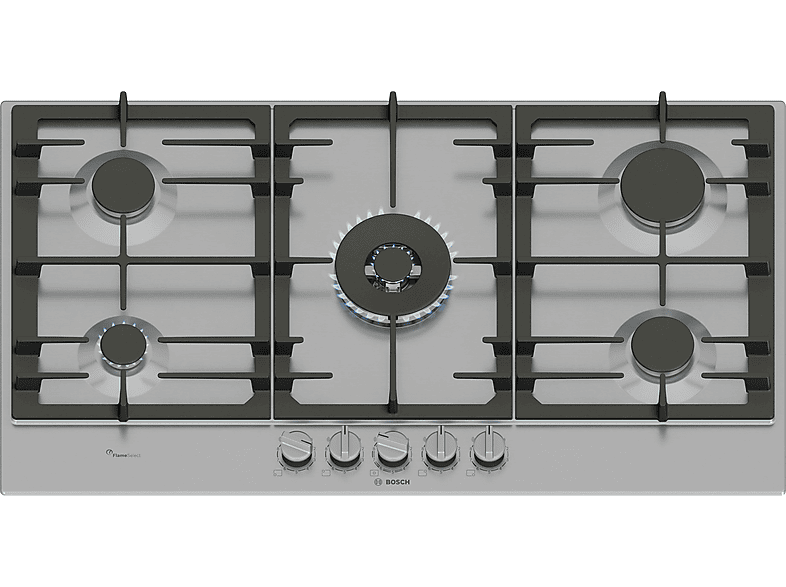 Bosch PCR9A5I90, 5 Zonas, Gas natural, 91.5 cm, Acero inoxidable