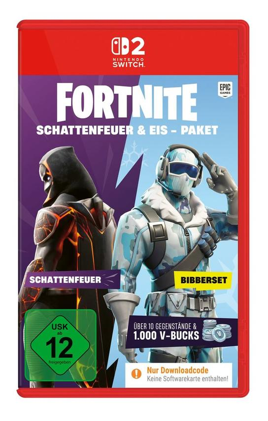 Fortnite Nintendo Switch Spielbox. Enthält zwei Charaktere mit Feuer- und Eisthemen. Beinhaltet In-Game-Gegenstände und V-Bucks.
