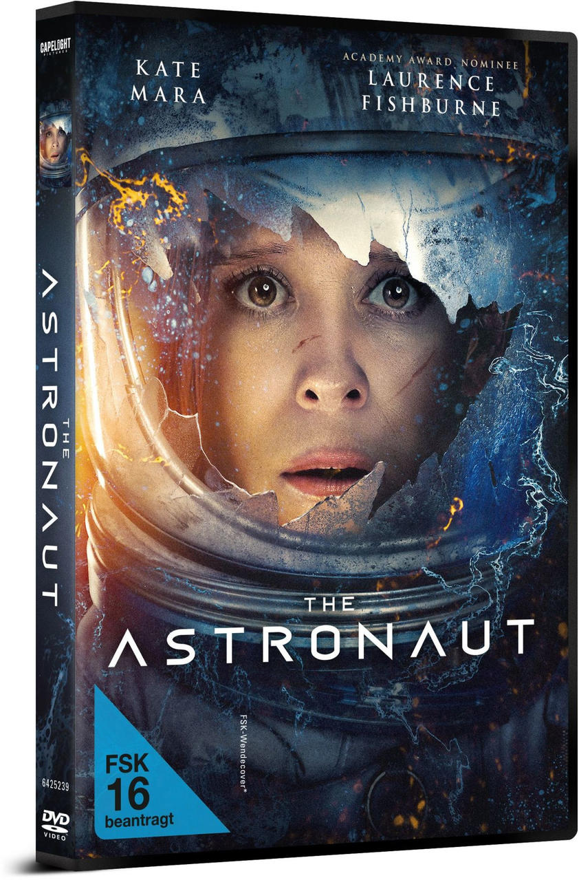 DVD-Cover von 'The Astronaut'. Kate Mara in einem Raumanzughelm mit schockiertem Gesichtsausdruck. Text enthält Titel, Besetzung und Altersfreigabe.