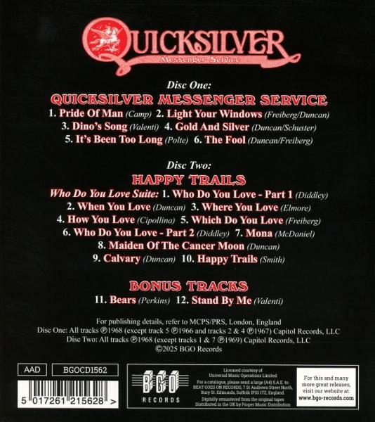 Albumcover: Quicksilver Messenger Service, Titelliste auf dunklem Hintergrund, rotes Logo oben.