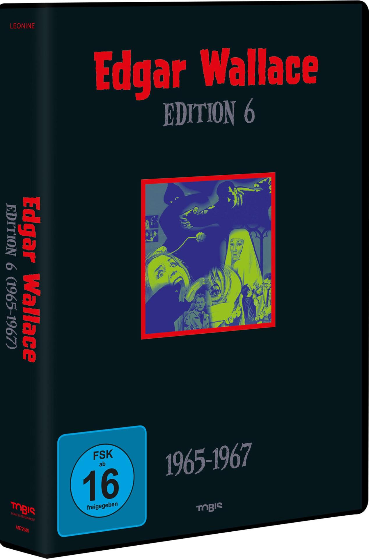 DVD-Cover von Edgar Wallace Edition 6. Es zeigt Filmszenen, eine Altersfreigabe ab 16 Jahren und Text in Rot und Weiß auf schwarzem Hintergrund.
