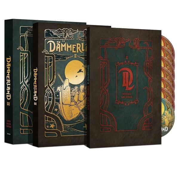 Box-Set mit Büchern und CDs. Deutsche Titel: Dämmerland II. Cover zeigt Boot, Vollmond und stilisierten Schriftzug.