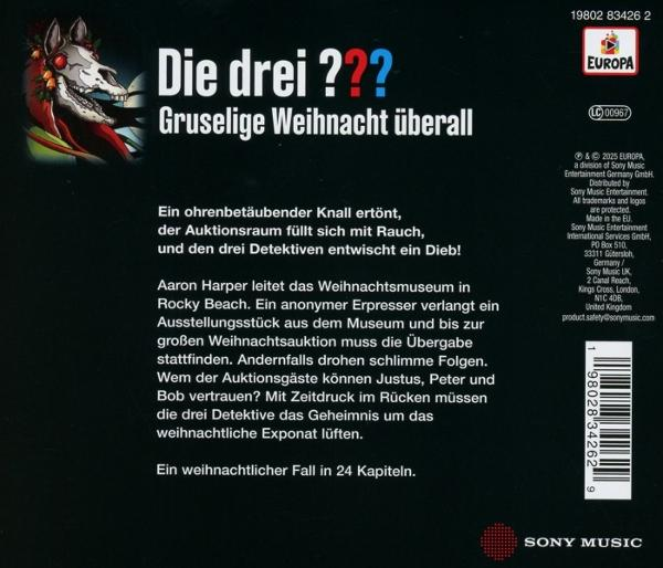 Die Rückseite einer CD-Hülle. Sie enthält deutschen Text und eine Zeichnung eines Pferdeschädels mit Weihnachtsmotiv.