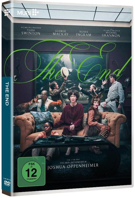 DVD-Cover für 'The End'. Eine Gruppe von Menschen sitzt auf einem Sofa, andere stehen dahinter. Der Titel ist grün geschrieben.