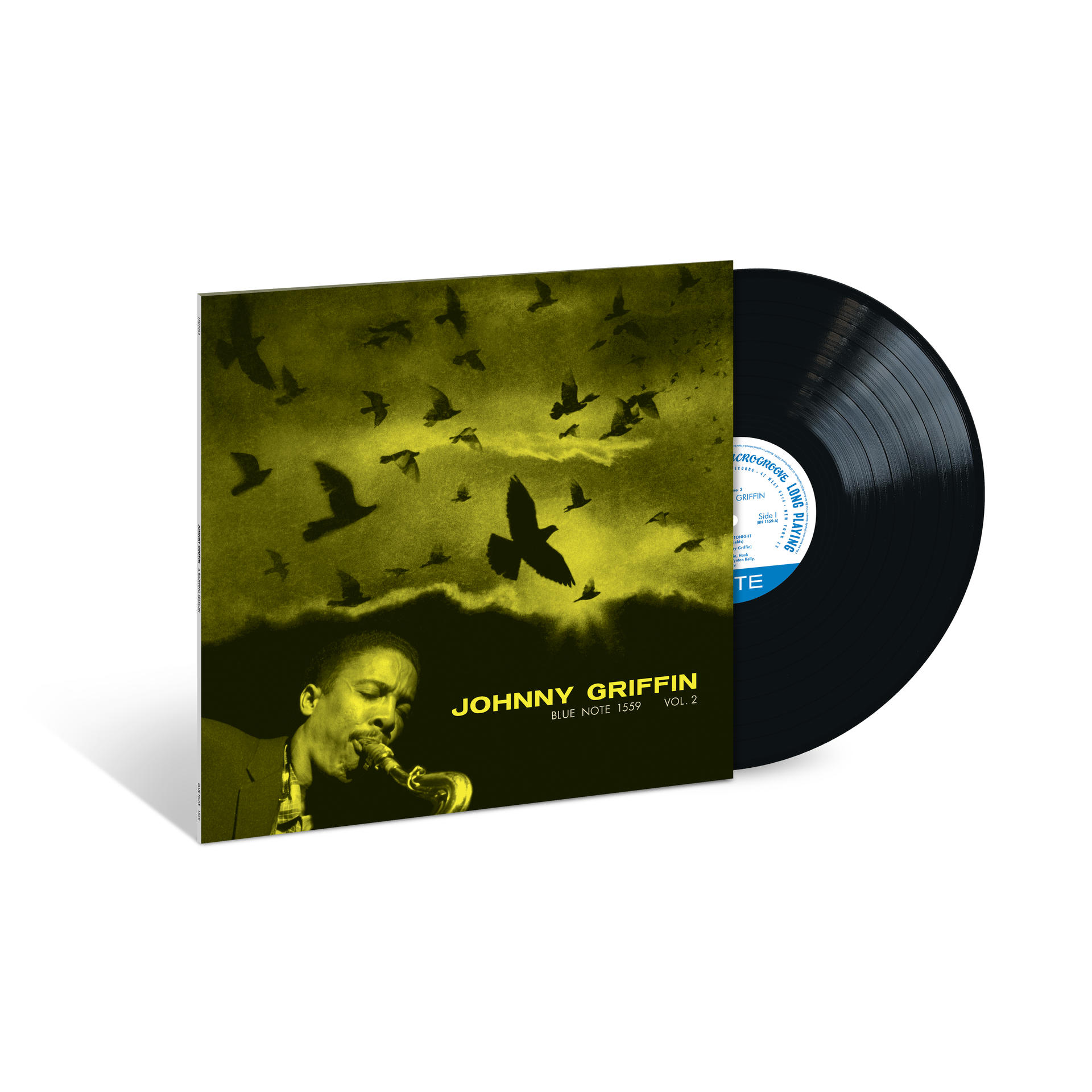 Albumcover von Johnny Griffin mit Vögeln, einem Saxophonspieler und einer Schallplatte.