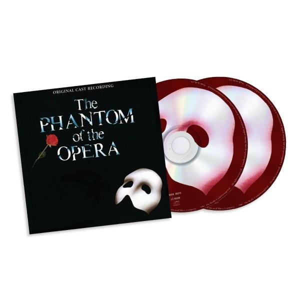 The Phantom of the Opera CD-Set. Enthält zwei CDs mit weißen Masken und ein schwarzes Cover mit Rose und weißer Maske.