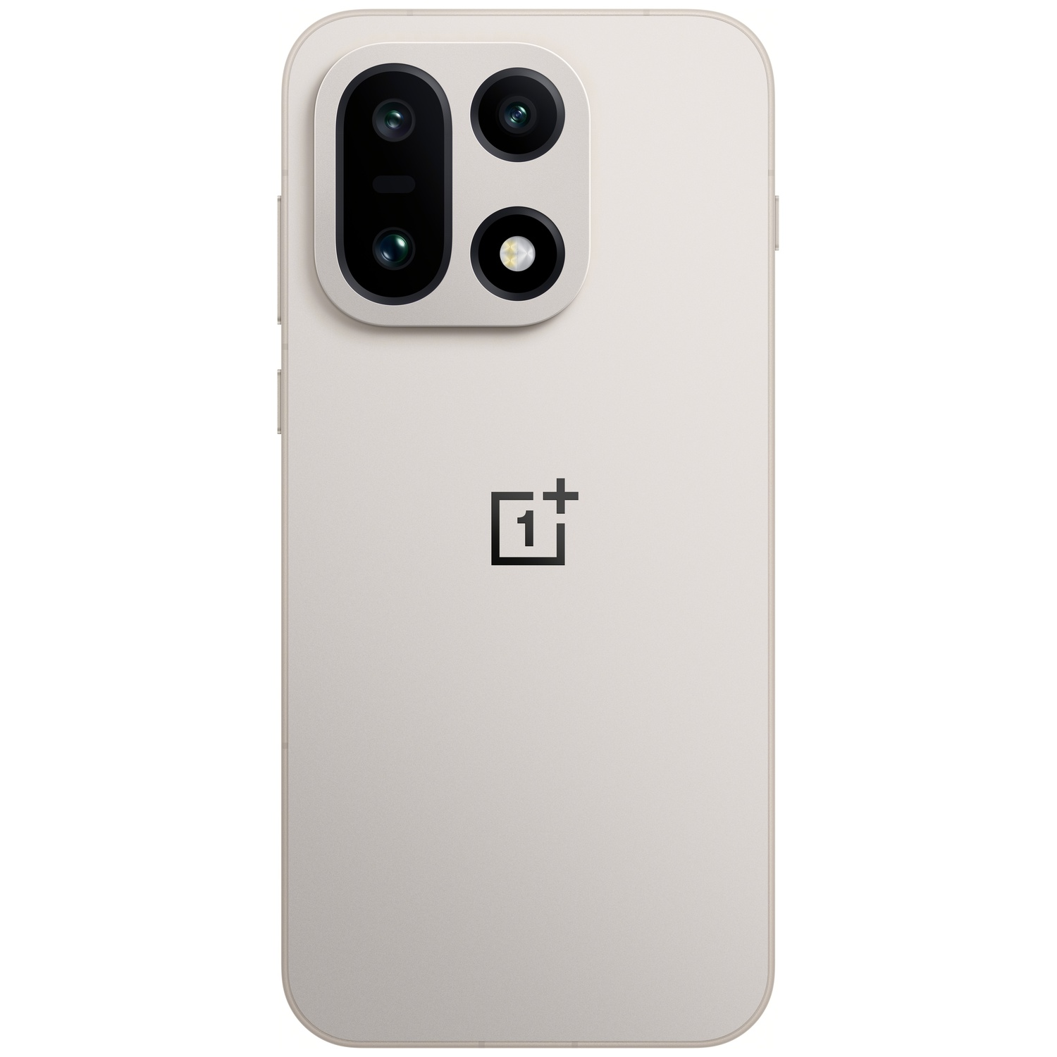 Beige smartphone achterkant met vier cameralenzen en een OnePlus logo. Afgeronde randen en een eenvoudig ontwerp.