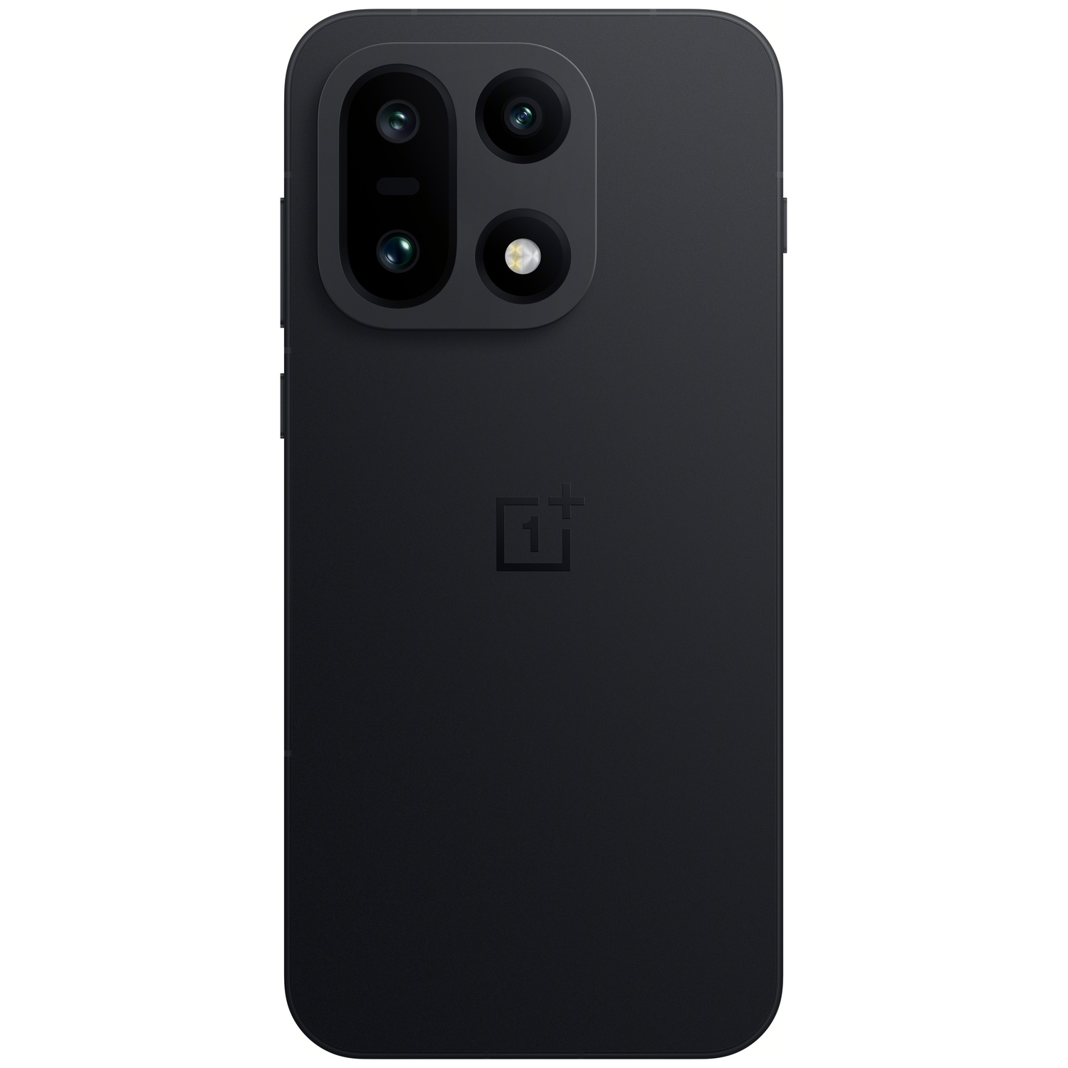 Zwarte smartphone achterkant met camera-array. OnePlus-logo onderaan. De telefoon heeft afgeronde hoeken.