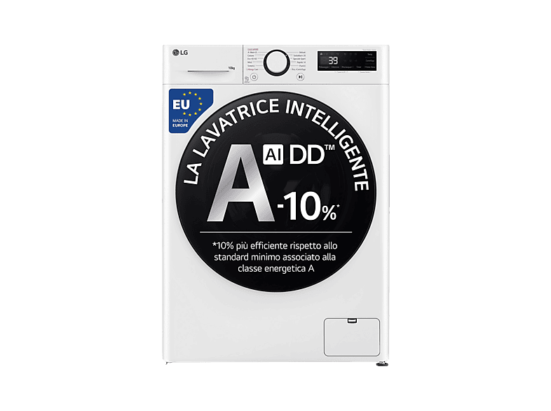 LG F4WR6010AGW AI DD LAVATRICE, Caricamento frontale, 10 kg, 12 programmi, Profondità 56,5 cm, Bianca, livello rumorosità centrifuga 71 dB(A), Classe A