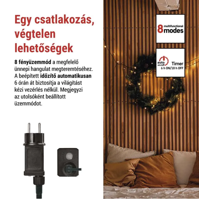 Termék szöveggel: „Egy csatlakozás, végtelen lehetőségek”. Koszorút, párnákat és hálózati adaptert tartalmaz.