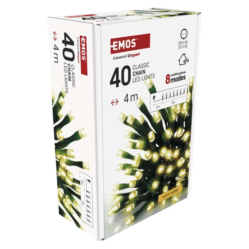 EMOS LED-es lámpák doboza. A doboz fehér, szöveggel és a lámpák képével.