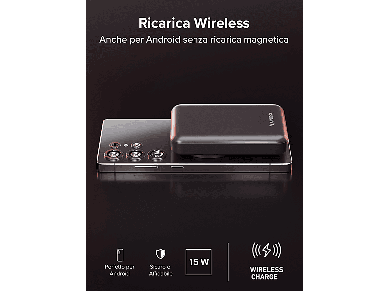 Powerbank MagSafe 10000mAh - ricarica wireless 15W - nero LinQ - Italiano