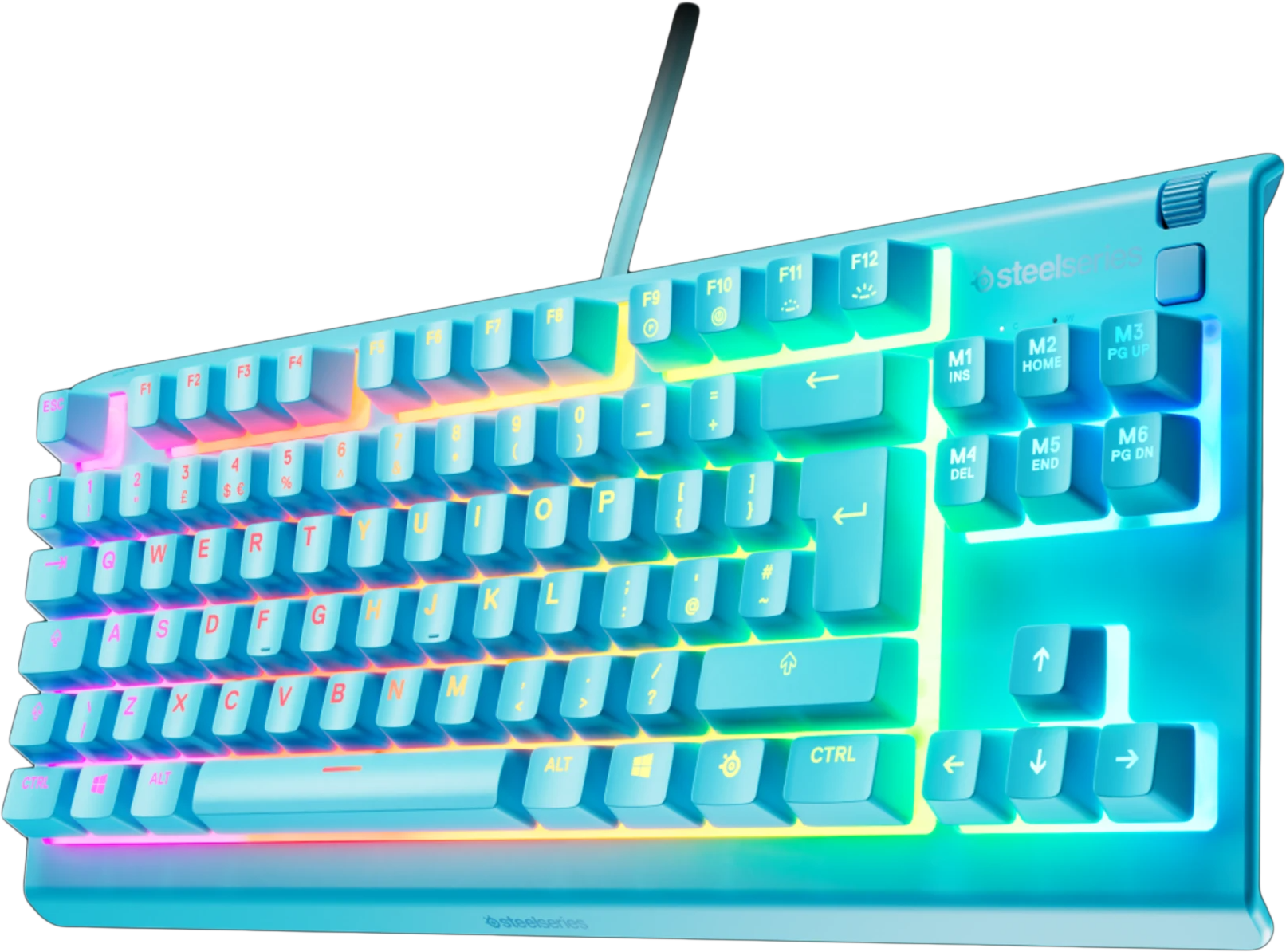 STEELSERIES Apex 3 TKL vezetékes billentyűzet, Whisper-Quiet kapcsolók, RGB, UK Angol kiosztás, Aqua kék (64934)