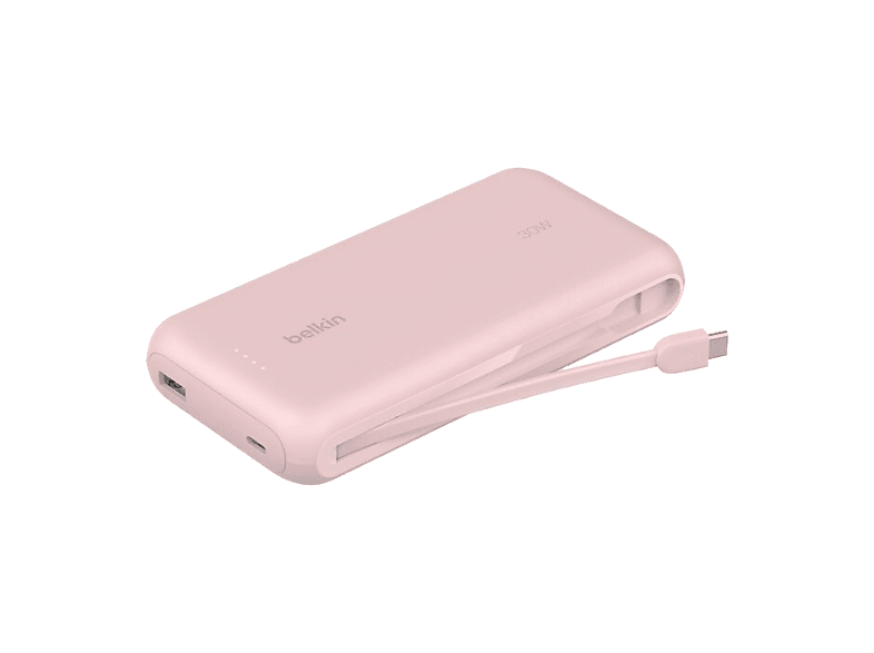Powerbank - Belkin BPB024hqPK, 20000 mAh, 1x USB-C, Cable Integrado, Carga Rápida, 30W, Rosa