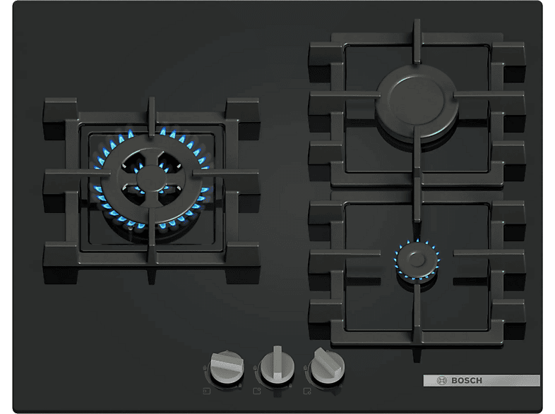 Bosch PNC6B6K40, 3 zonas, Gas natural, 59 cm, Negro