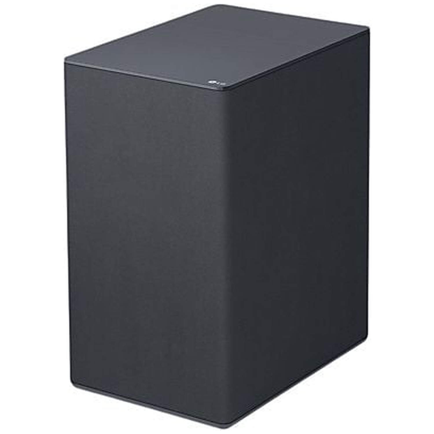 Un caisson de basses rectangulaire gris foncé avec une surface supérieure légèrement brillante. Le logo LG est visible en haut.