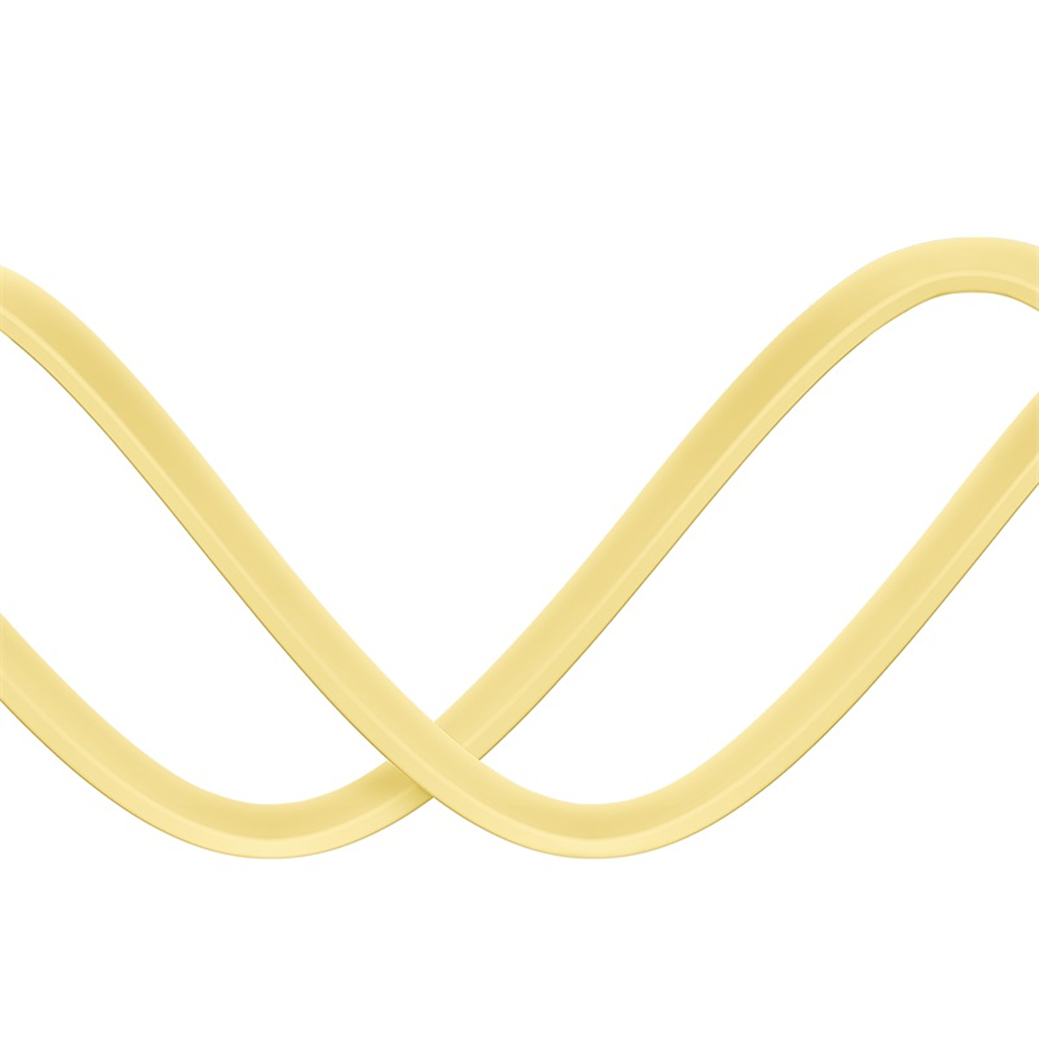 Dos líneas curvas entrelazadas de color amarillo pálido se cruzan sobre un fondo blanco, creando un patrón de bucle.