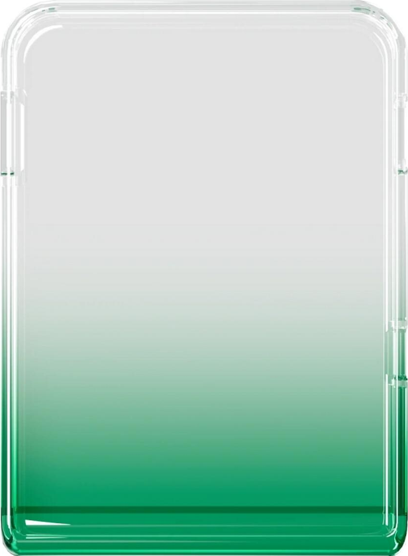Eine transparente Handyhülle mit Farbverlauf. Die Farbe verläuft von Weiß oben nach Grün unten. Die Seiten sind klar.