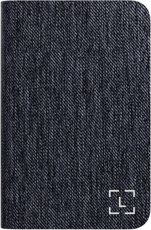 Das Bild zeigt eine dunkelblaue Jeans-Textur. Sie hat ein diagonales Webmuster. Eine weiße quadratische Umrandung befindet sich unten rechts.