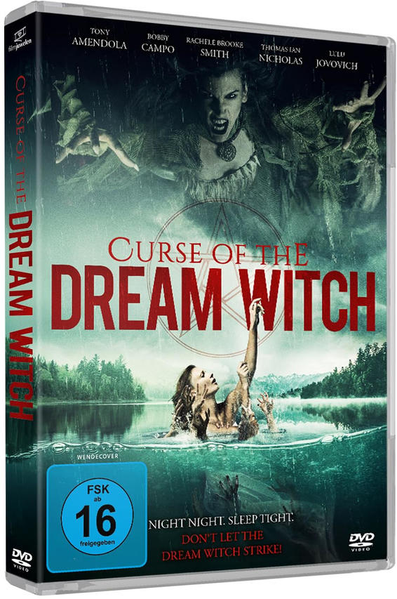 DVD-Cover. Eine Frau taucht mit erhobenen Armen aus dem Wasser auf. Titel: Curse of the Dream Witch. Im Hintergrund das Gesicht einer Frau.