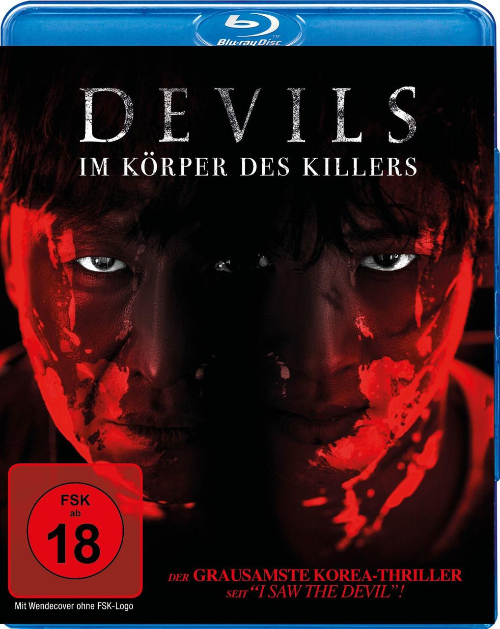Blu-ray-Cover mit rotem Gesicht eines Mannes, Titel 'Devils' und deutschem Text. FSK 18-Rating sichtbar.
