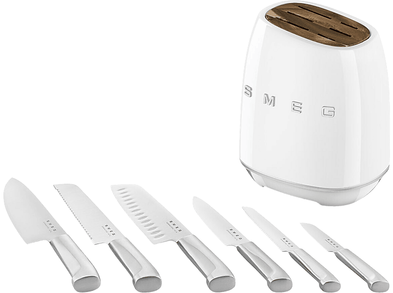 Smeg KBSF02WH 50's Style Messerblock, Weiß, 7-tlg.