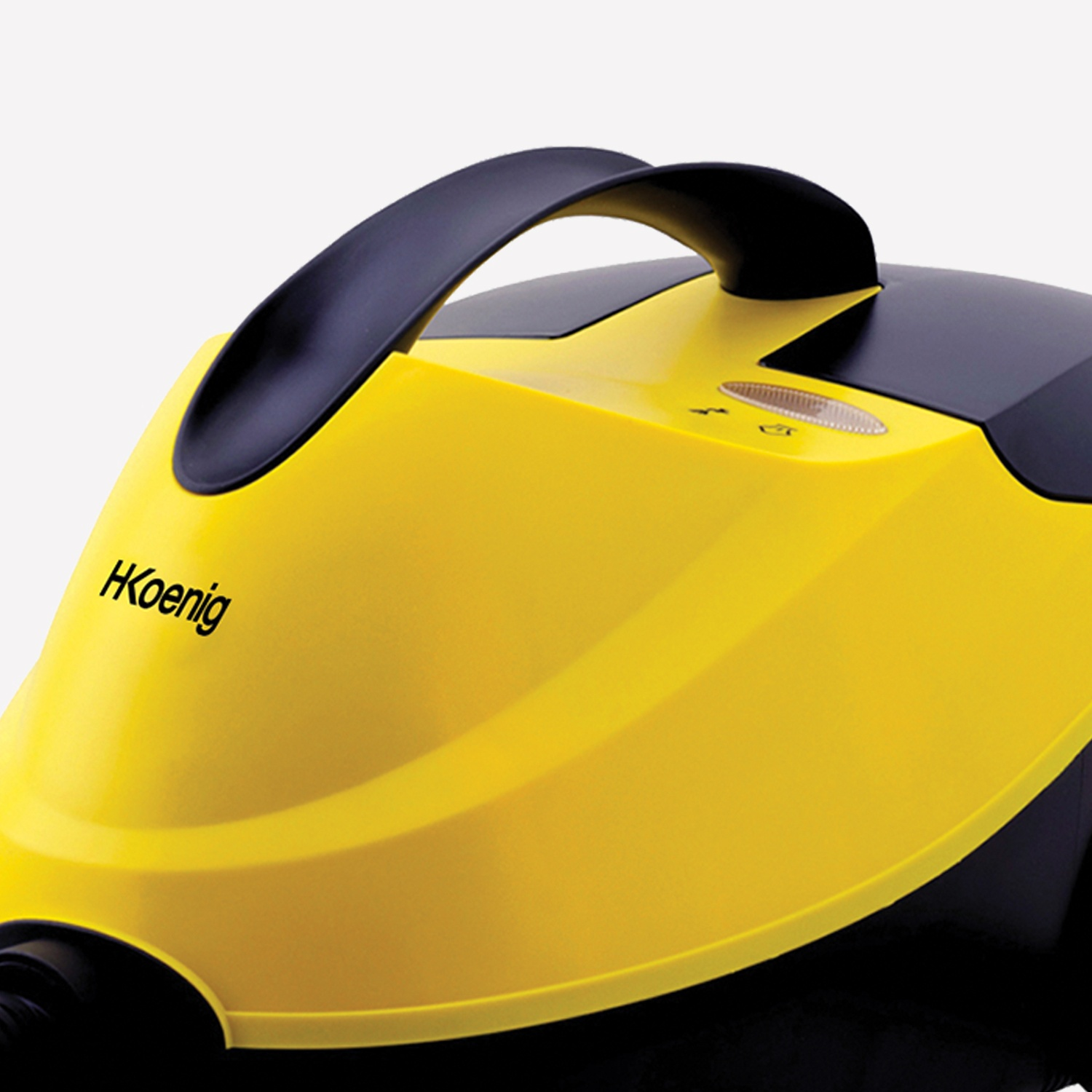 Un pulitore a vapore giallo e nero con manico nero. Il marchio 'H Koenig' è visibile.
