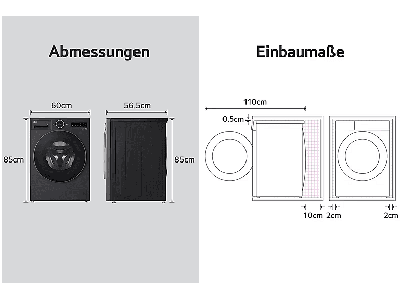 LG F4WX9092B Waschmaschine Frontlader 9 kg 1400 RPM Schwarz