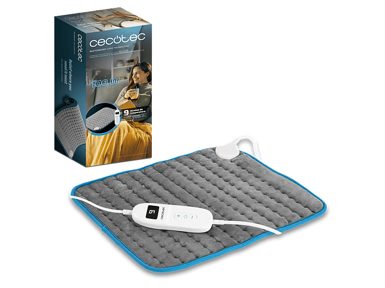 Almohadilla eléctrica - Cecotec HeatConfort 4000 ThermalPad, Manta eléctrica, 100W, Multizona, 9 Niveles de Calor, Apagado automático, Lavable, Gris